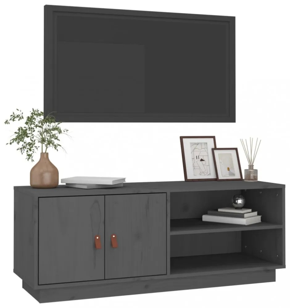 szürke tömör fenyőfa TV-szekrény 105x34x40 cm