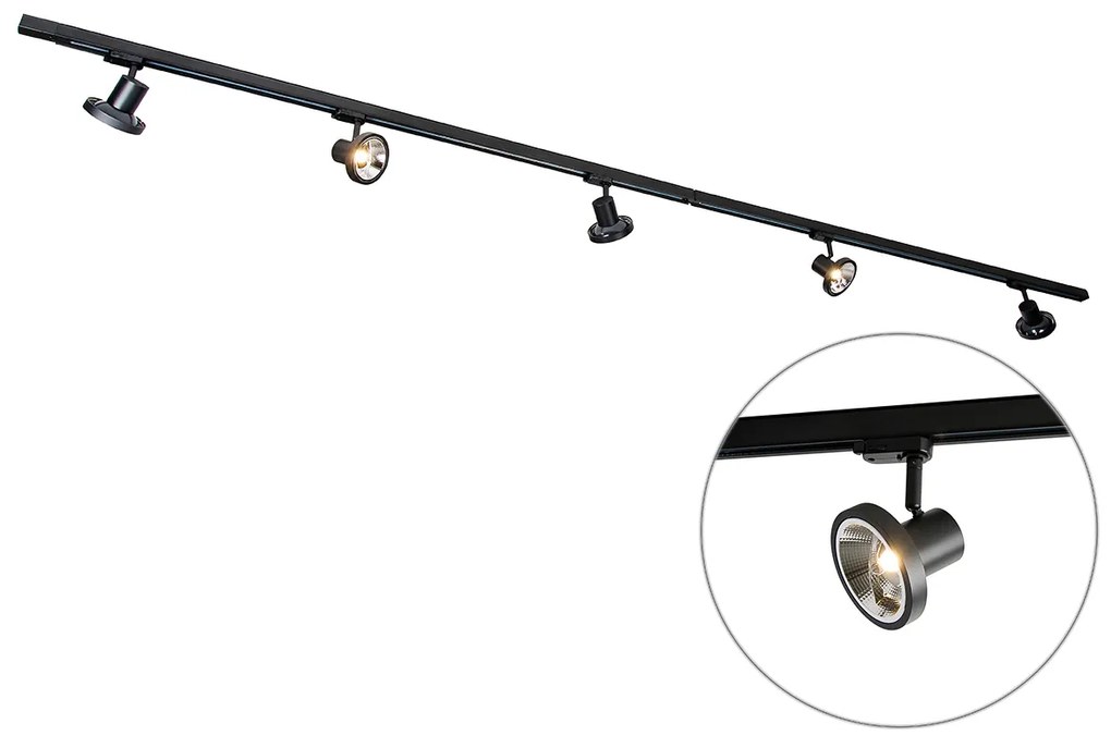 Okos sínrendszer 5 spotlámpával fekete jobb oldali LED-del, 3 fázisú - Iconic Jeany
