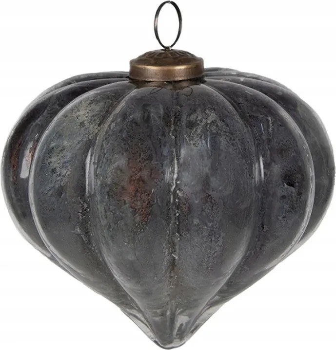 Szürke Hokaido tök alakú üveg karácsonyi gömb 12x12 cm