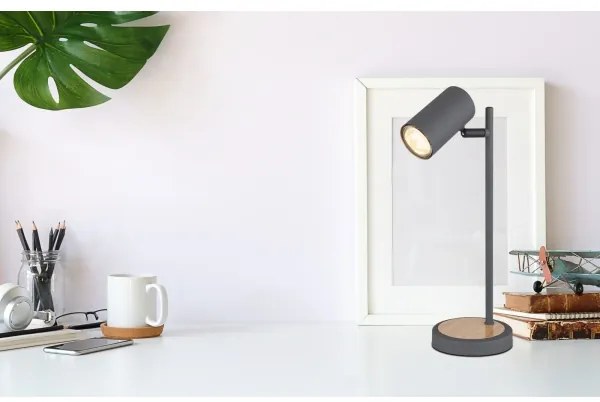 Globo 57910TG - ROBBY asztali lámpa 1xGU10/5W/230V szürke/barna