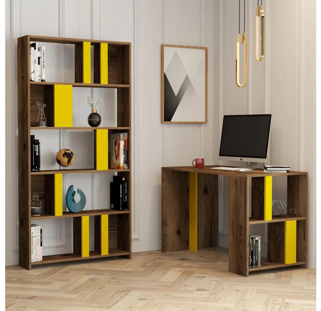 PC asztal polccal Limba (dió + sárga). 1088397