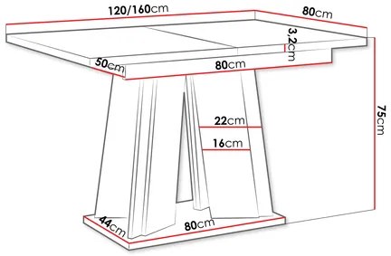 Széthúzható étkezőasztal Ledysa (fényes fehér + beton) (2-6 fő részére). 1105395