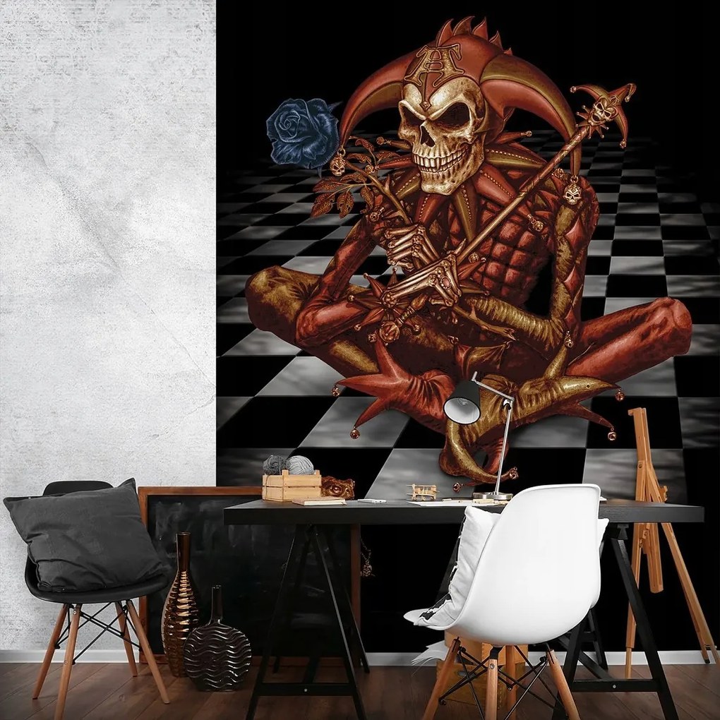 Vinyl fotótapéta 184x254 Gótikus bohóc csontváz +ragasztó