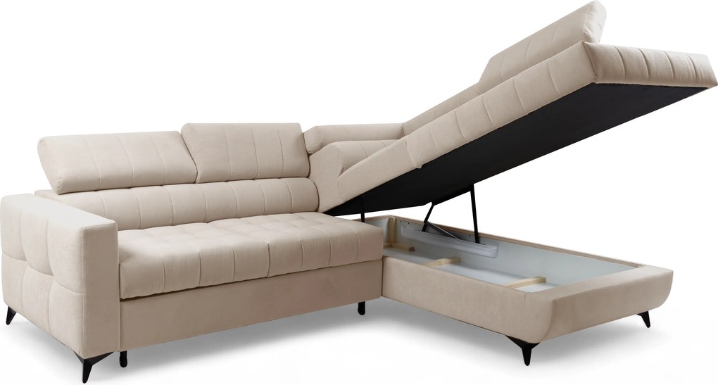 Nardo L kinyitható sarokkanapé, jobb oldali - bézs Pretty 03 plüss