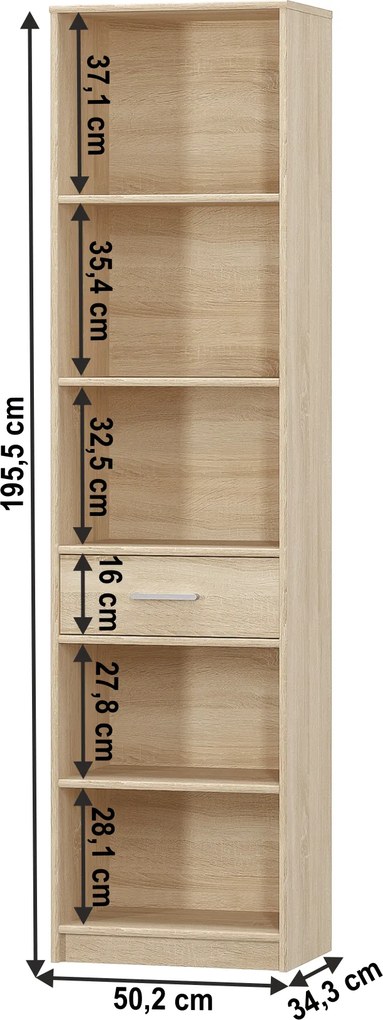 Nyitott könyvespolc 1S, tölgy sonoma, TEYO