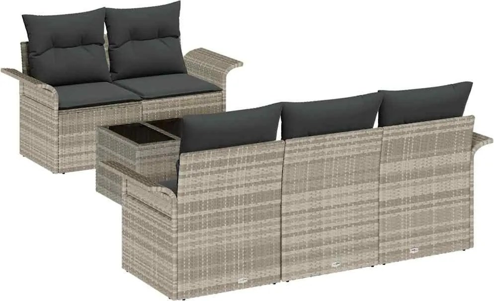 vidaXL Kanapé Szett párnával 6 pcs Világosszürke polirattan