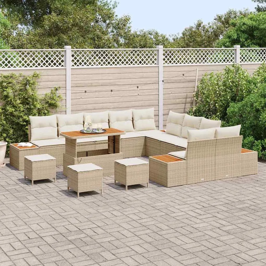 Kerti Kanapé Szett párnával tárolóval 14 pcs Bézs Poli rattan