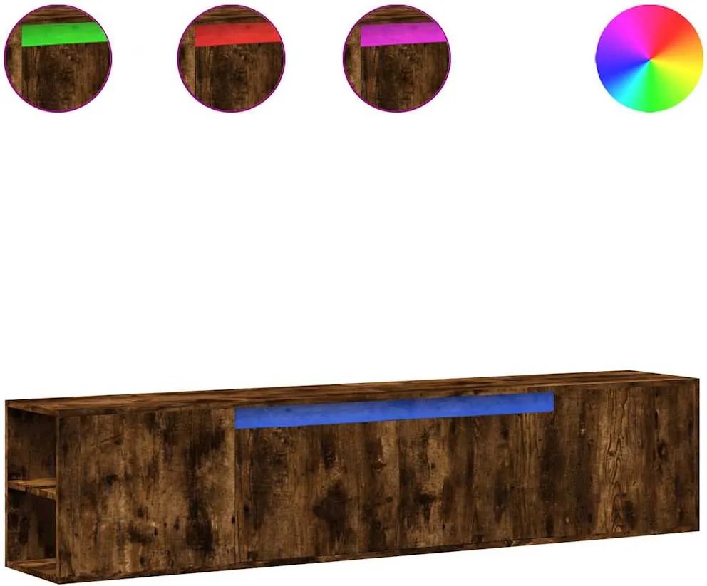 vidaXL füstös tölgy színű fali TV-szekrény LED-del 180 x 31 x 39,5 cm