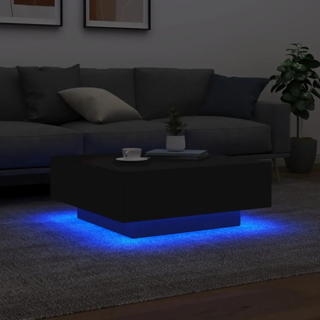 fekete dohányzóasztal LED-lámpákkal 80 x 80 x 31 cm