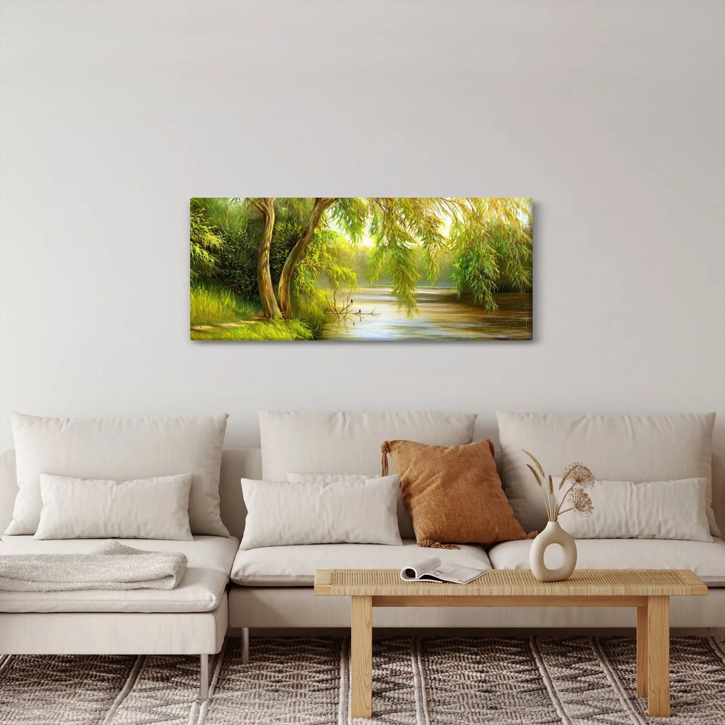 Kép - fűzfa a tó mellett, olajfestmény (120x50 cm)