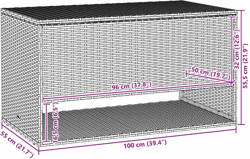 Barna Polyrattan Kültéri Párna Doboz 100X55X55,5 Cm