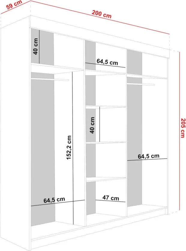 Bill 2 200 Tolóajtós Szekrény 200cm, Fehér
