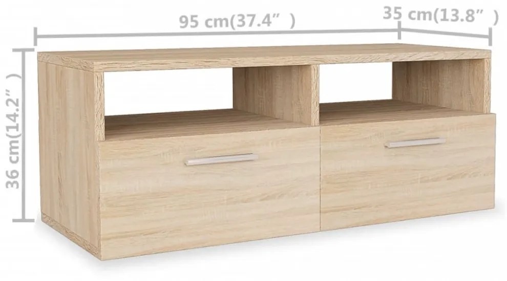 2 db tölgyfa színű faforgácslap TV szekrény 95 x 35 x 36 cm