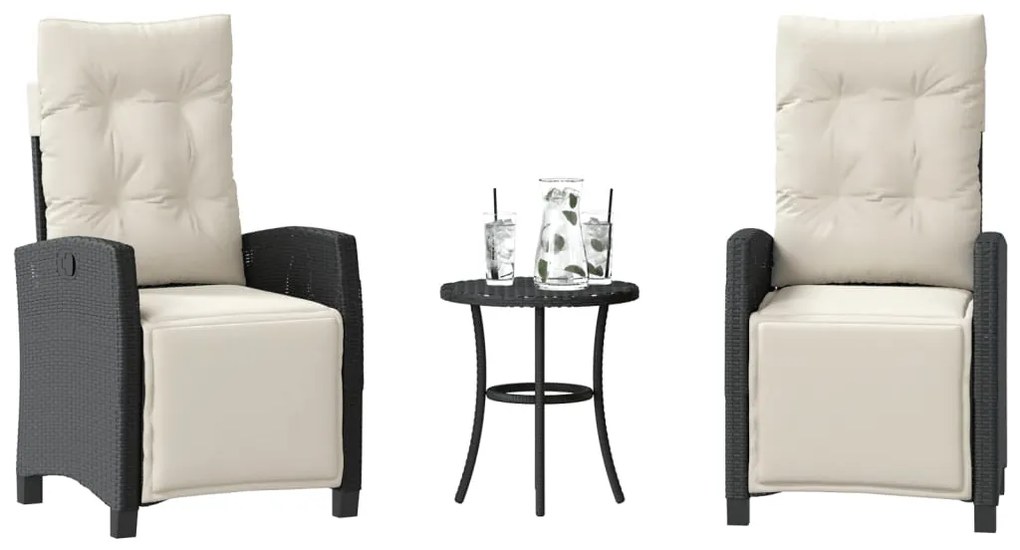 vidaXL 3 részes fekete polyrattan bisztrógarnitúra párnával