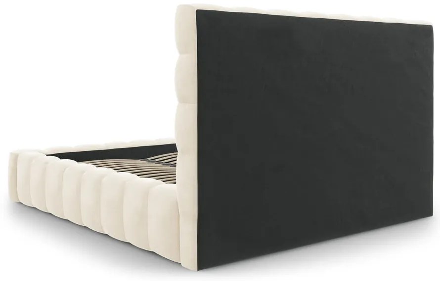 Bézs kárpitozott franciaágy tárolóhellyel, ágyráccsal 180x200 cm Bali – Cosmopolitan Design