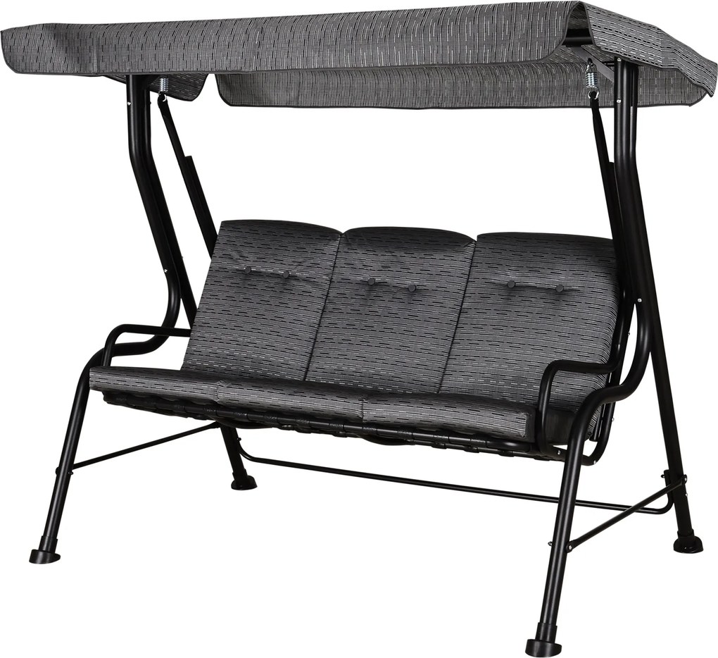 Outsunny Hollywood Hinta, 3 Személyes Kerti Hinta, Állítható Napernyő, Textilfény Szürke 200 x 120 x 170 cm | Aosom