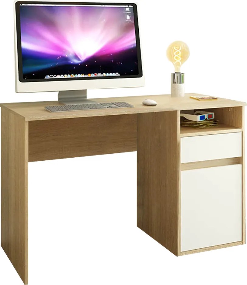 PC asztal, sonoma tölgy/fehér, BILI NEW
