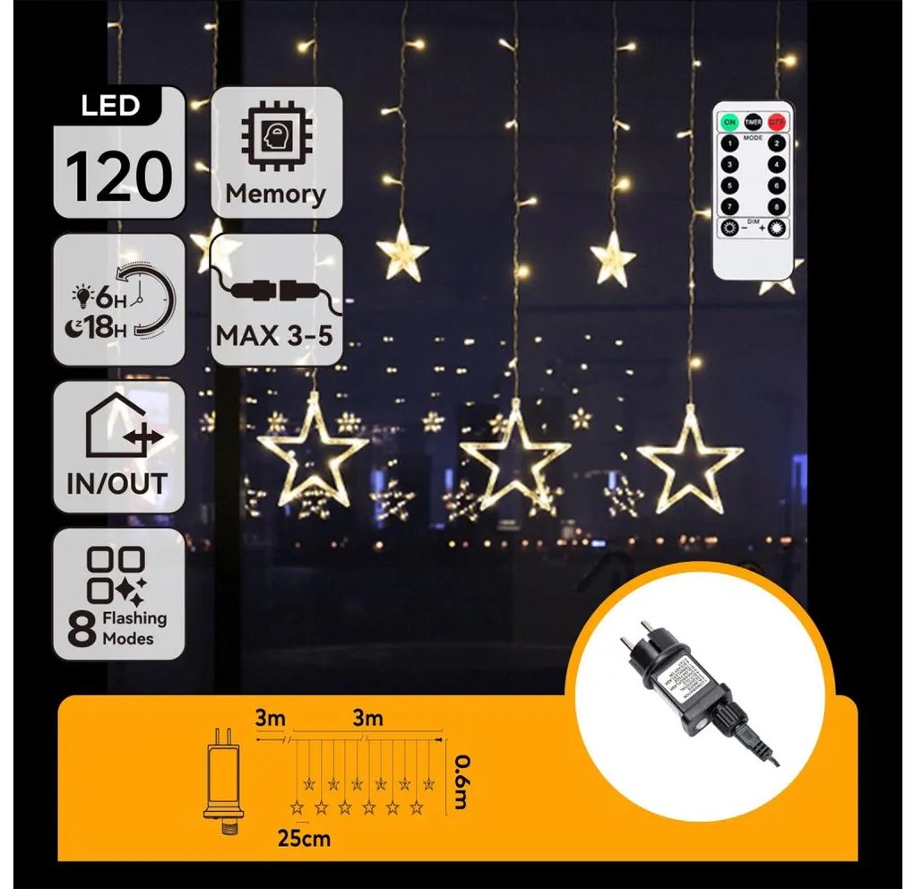 Aigostar - Kültéri karácsonyi LED fényfüzér 120xLED/6W/230V/8 üzemmód 3x0,6m IP44 meleg fehér+távirányító