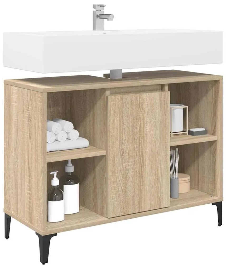 vidaXL Mosdókagyló szekrény polcokkal Sonoma tölgy 80 x 33 x 60 cm