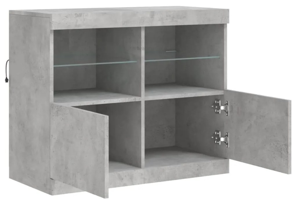 betonszürke tálalószekrény LED-világítással 81 x 37 x 67 cm