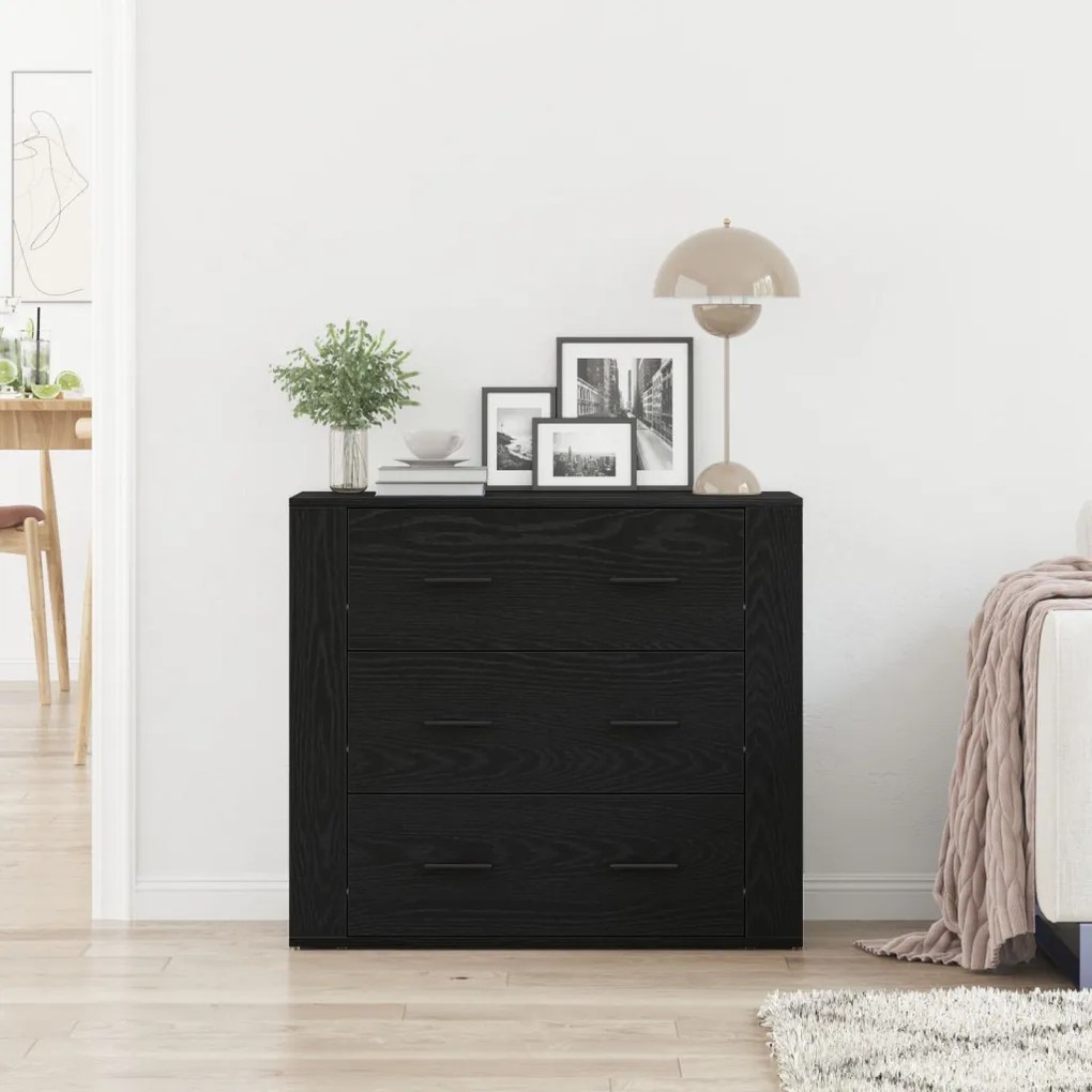 Oldalszekrény Fekete Tölgy 33x80x70 cm Műgyanta
