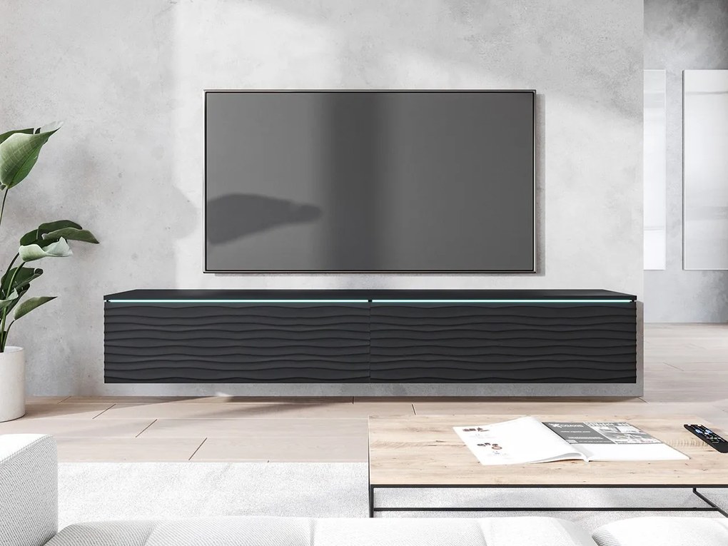 TV szekrény Dlana 180 MDF (fekete + fekete gyapjú) (fehér LED világítás). 1106211