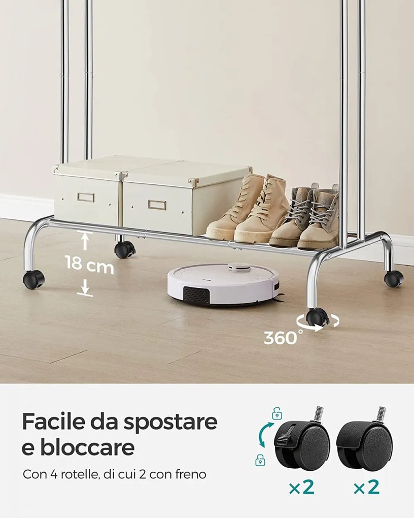 Gurulós ruhaállvány, ezüst 153x54x103cm