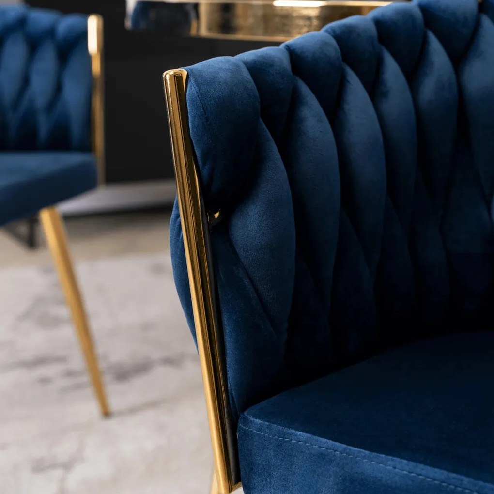 Krzesło CAPI Granatowe Plecione Welurowe