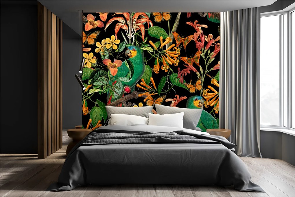 Gario Fotótapéta Madár a levelek hátterében absztrakt színes - Andrea Haase Anyag: Vlies, Méret: 300 x 300 cm