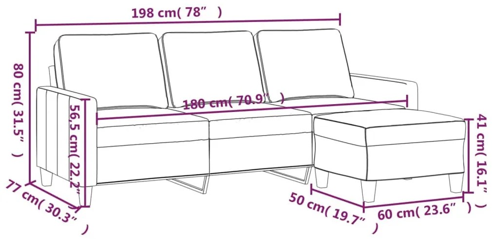 3 személyes sötétszürke szövet kanapé lábtartóval 180 cm