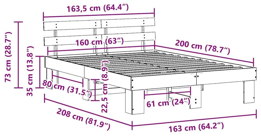 Ágykeret fejtámlával Fehér 160 x 200 cm