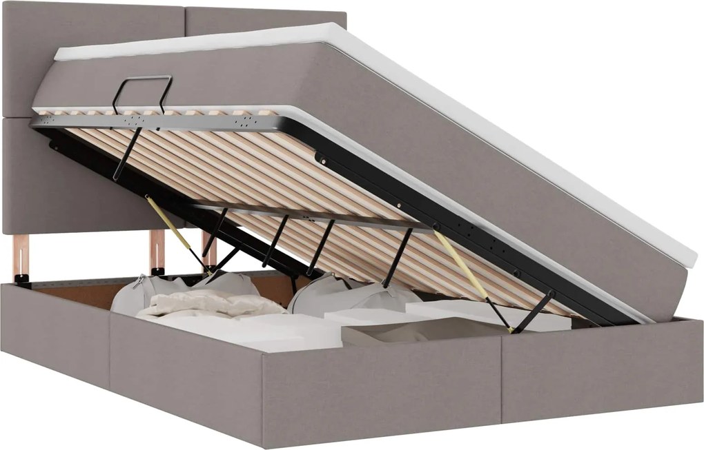 vidaXL Ágy tárolóval és matraccal Tópszínű 140 x 190 cm Poliészter