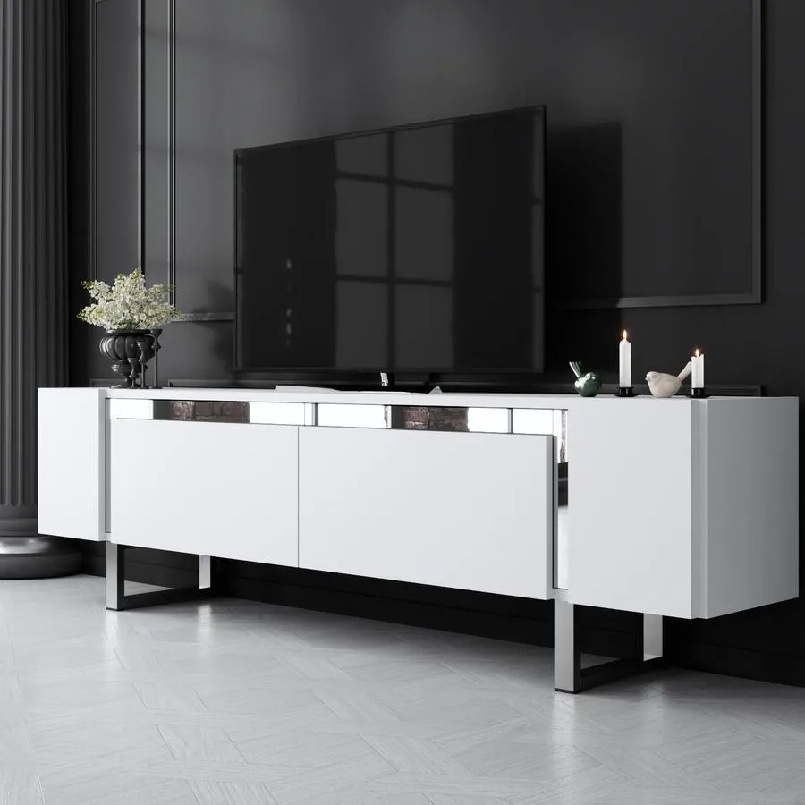 TV szekrény Yildiz - White, Silver