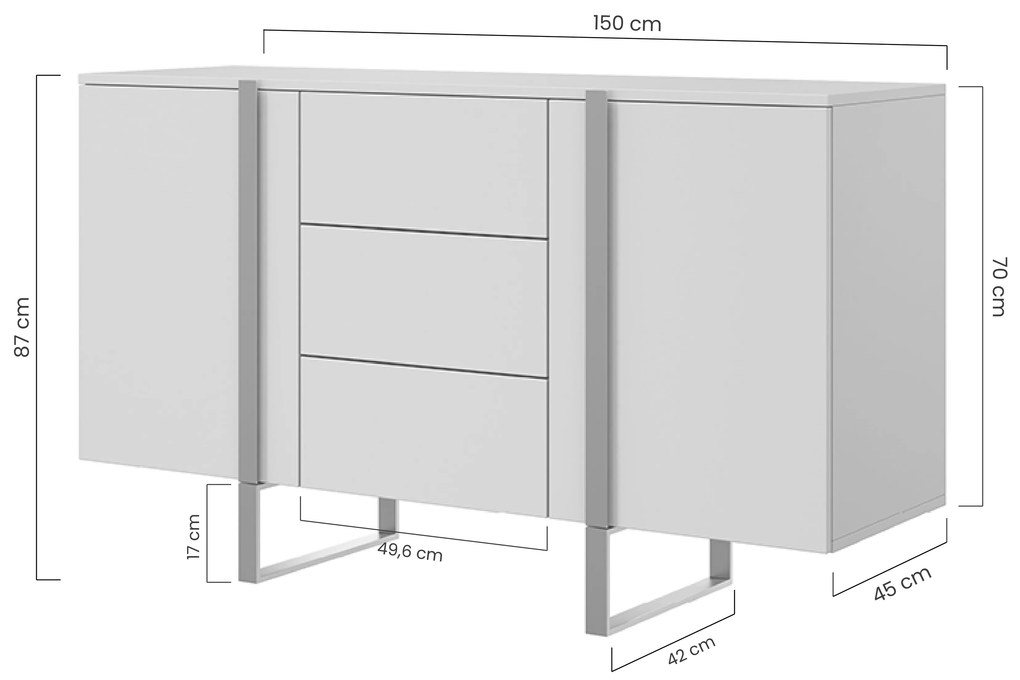 Verica komód 150 cm kétajtós fiókos - vajas tölgy / fekete lábak