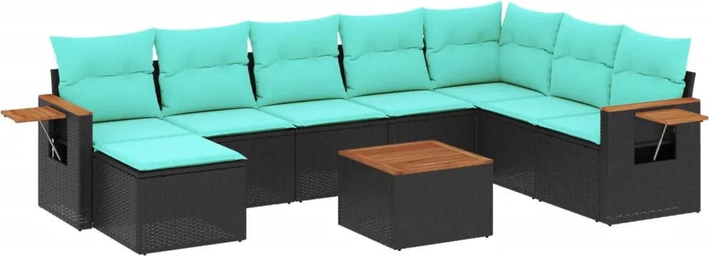 vidaXL 9 részes fekete polyrattan kerti ülőgarnitúra párnával