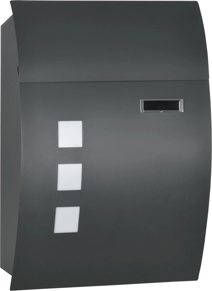HOMCOM Postafiók Zárral és Tetővel, Fali Postafiók Ablakkal, Horganyzott Acélból, Kültéri Használatra, 32 x 10 x 45 cm, Sötétszürke | Aosom