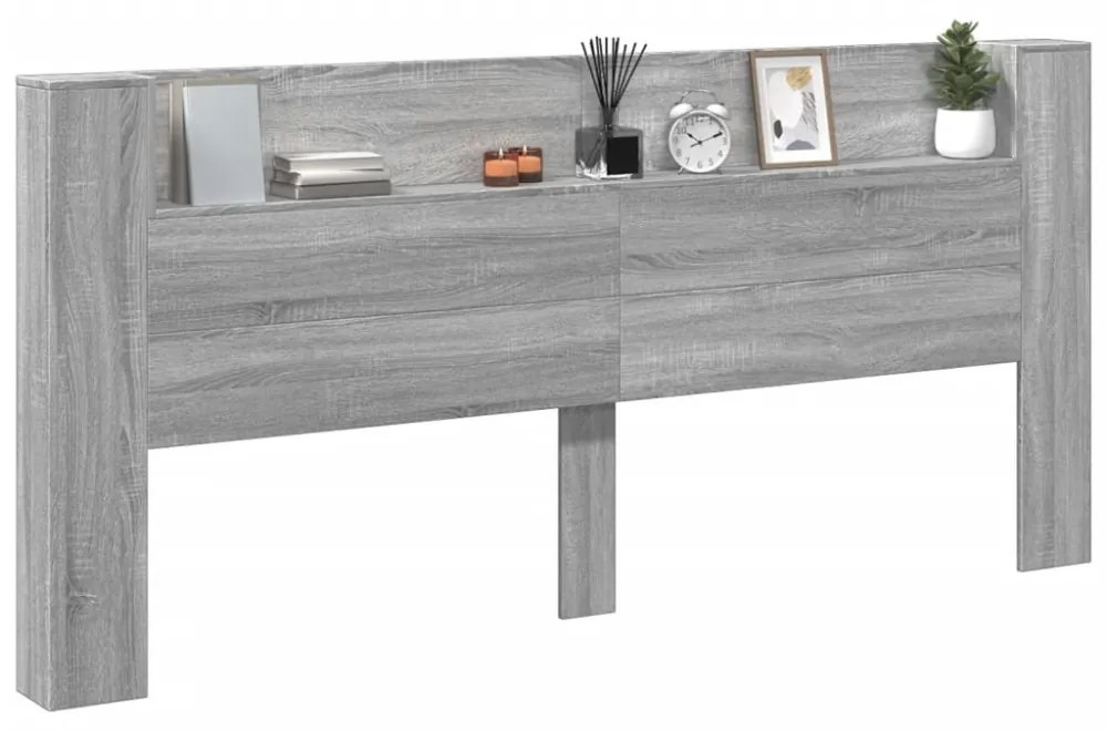 szürke sonoma színű áthidalószekrény LED-ekkel 220x16,5x103,5cm