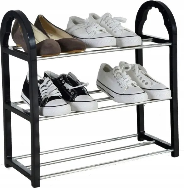 Cipőspolc Szekrény Előszoba Polc 3 Szint Összecsukható Fekete