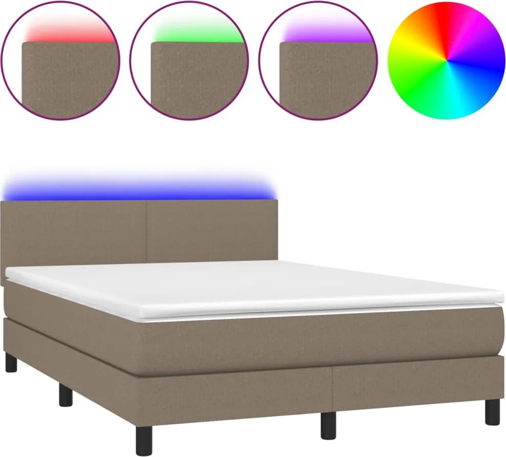 vidaXL tópszínű szövet rugós és LED-es ágy matraccal 140x190cm