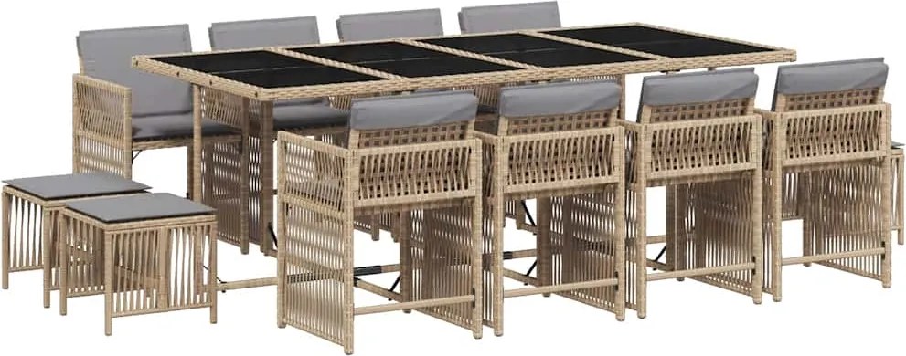 vidaXL 13részes vegyes bézs polyrattan kerti étkezőgarnitúra párnákkal