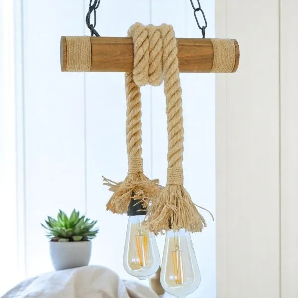 Csillár láncon KOS 2xE27/60W/230V bükkfa