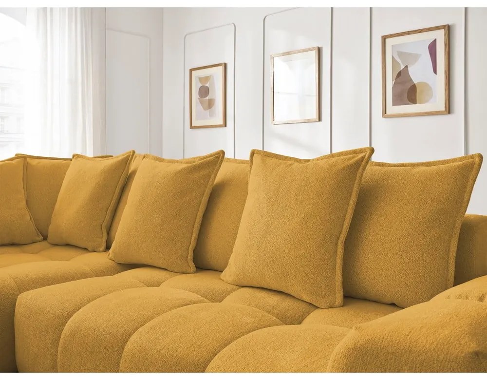 Mustársárga zsenília kinyitható-tárolóhelyes sarokkanapé (bal oldali-L alakú) Everest – Bobochic Paris