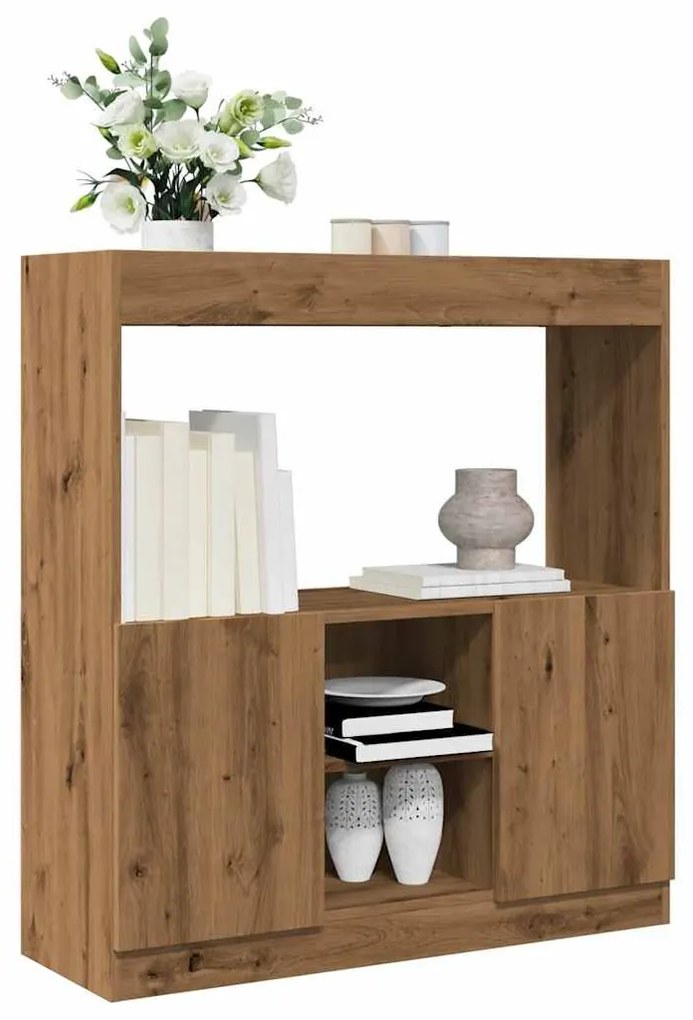 kézműves tölgy színű szerelt fa magasszekrény 92 x 33 x 100 cm