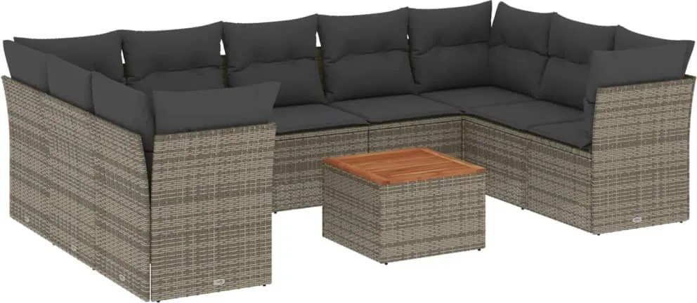 vidaXL 10 részes szürke polyrattan kerti ülőgarnitúra párnákkal