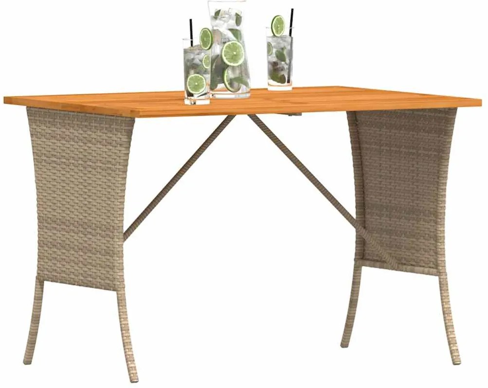 bézs polyrattan akácfa lapos kerti asztal 105x75x72 cm
