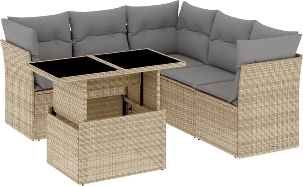 vidaXL 6 részes bézs polyrattan kerti ülőgarnitúra párnával