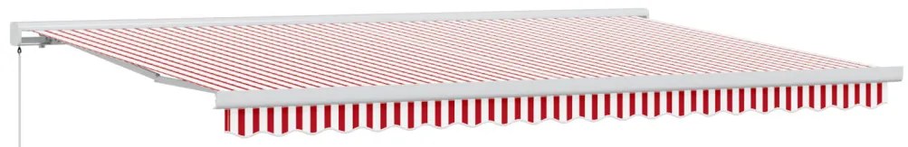 Manuális Behúzható Napellenző Piros és Fehér Csík 500x300 cm