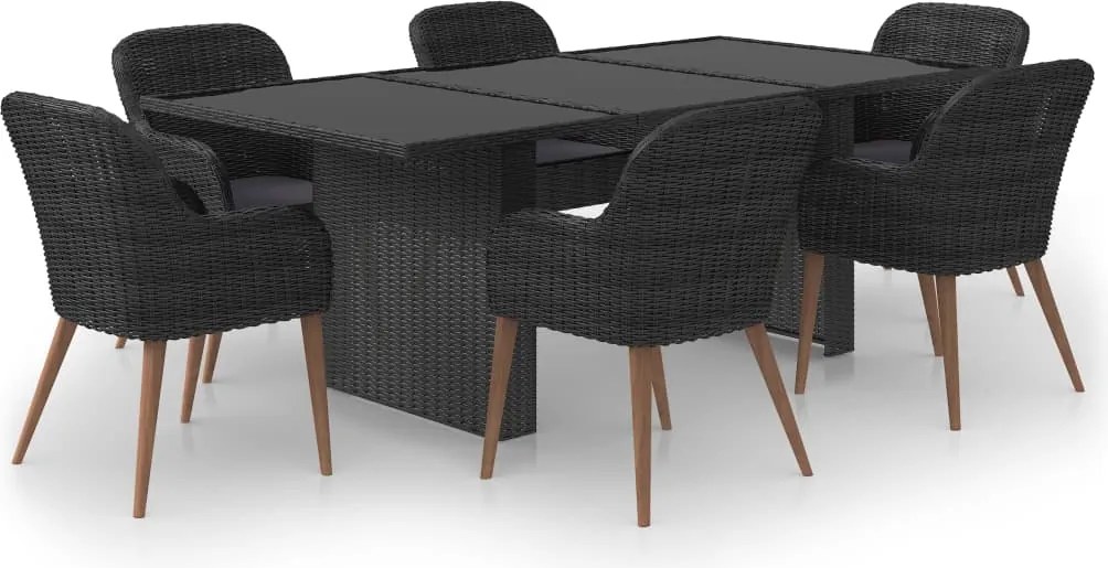 vidaXL 7 részes fekete polyrattan kerti étkezőgarnitúra