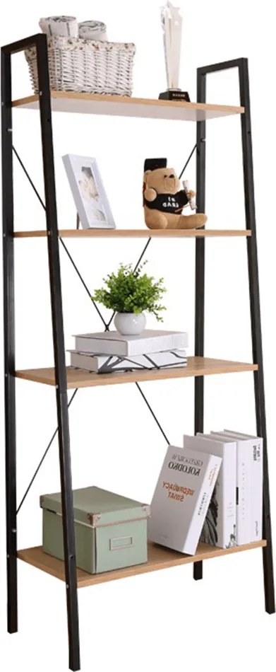 Polcállvány, 4 polcos, tölgy/fekete, THEA