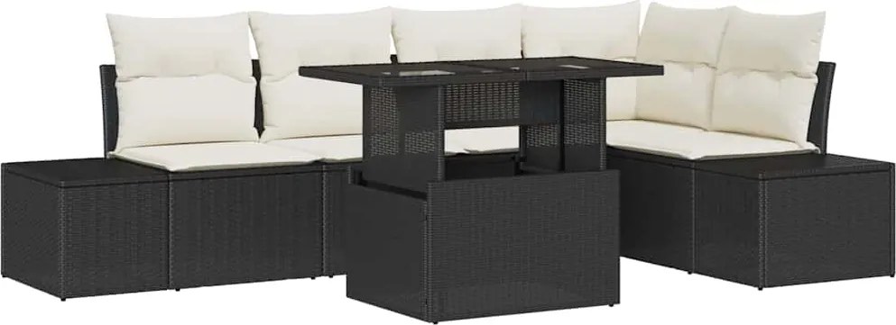 vidaXL Kerti Kanapé Szett tárolóval 6 pcs Fekete Poli rattan